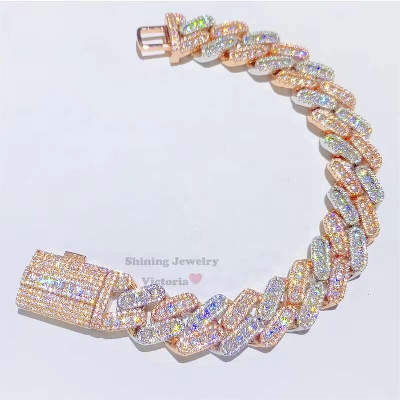 Drop Shipping VVS Moissanite Iced Out Hip Hop Men 13mm Thick Rose Gold Cuban Bracelet