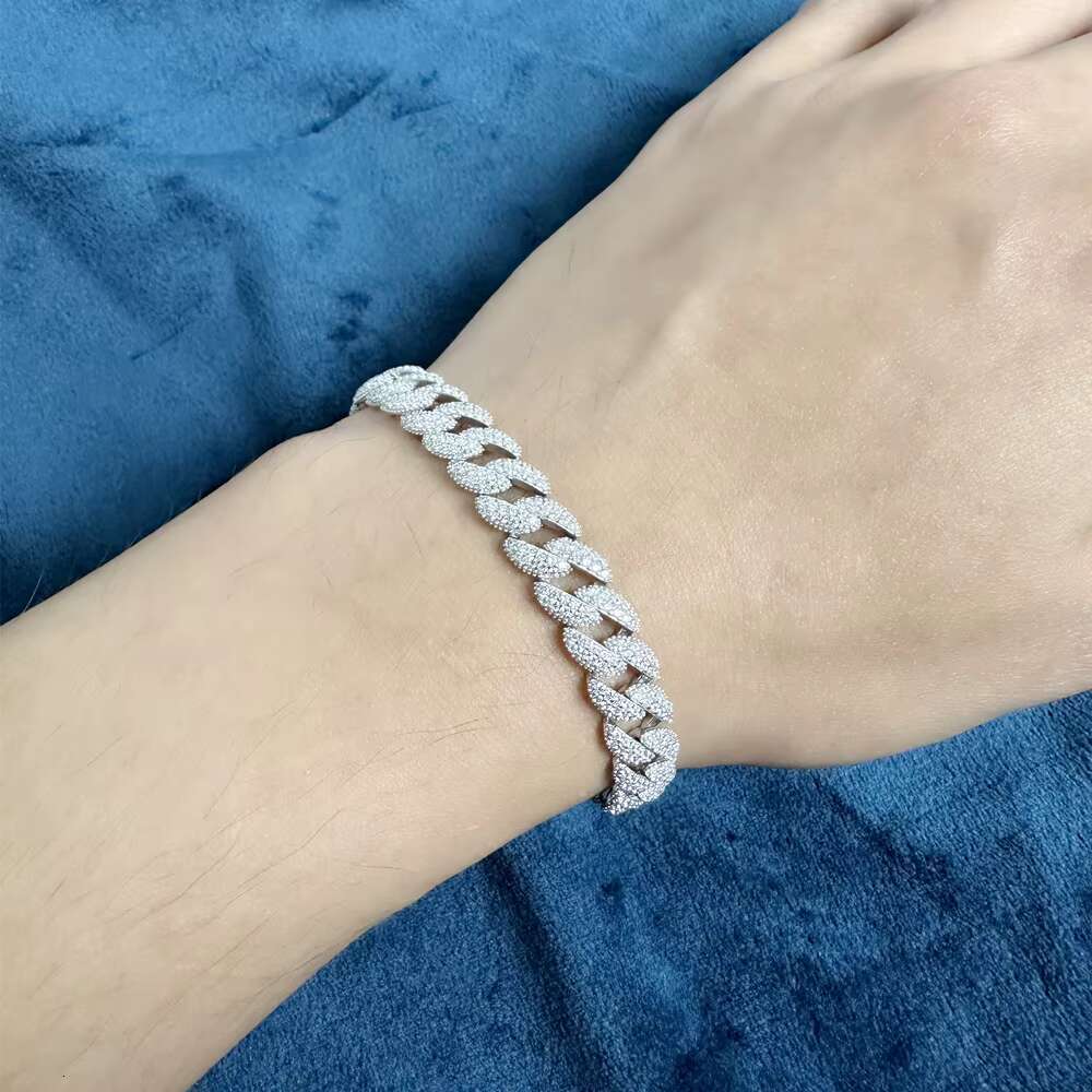 14MM Factory Price Custom Wholesale Moissanite Cuban Chain Bracelet Pass Diamond Tester 925 Silver Cuban Link Necklace Bracelet