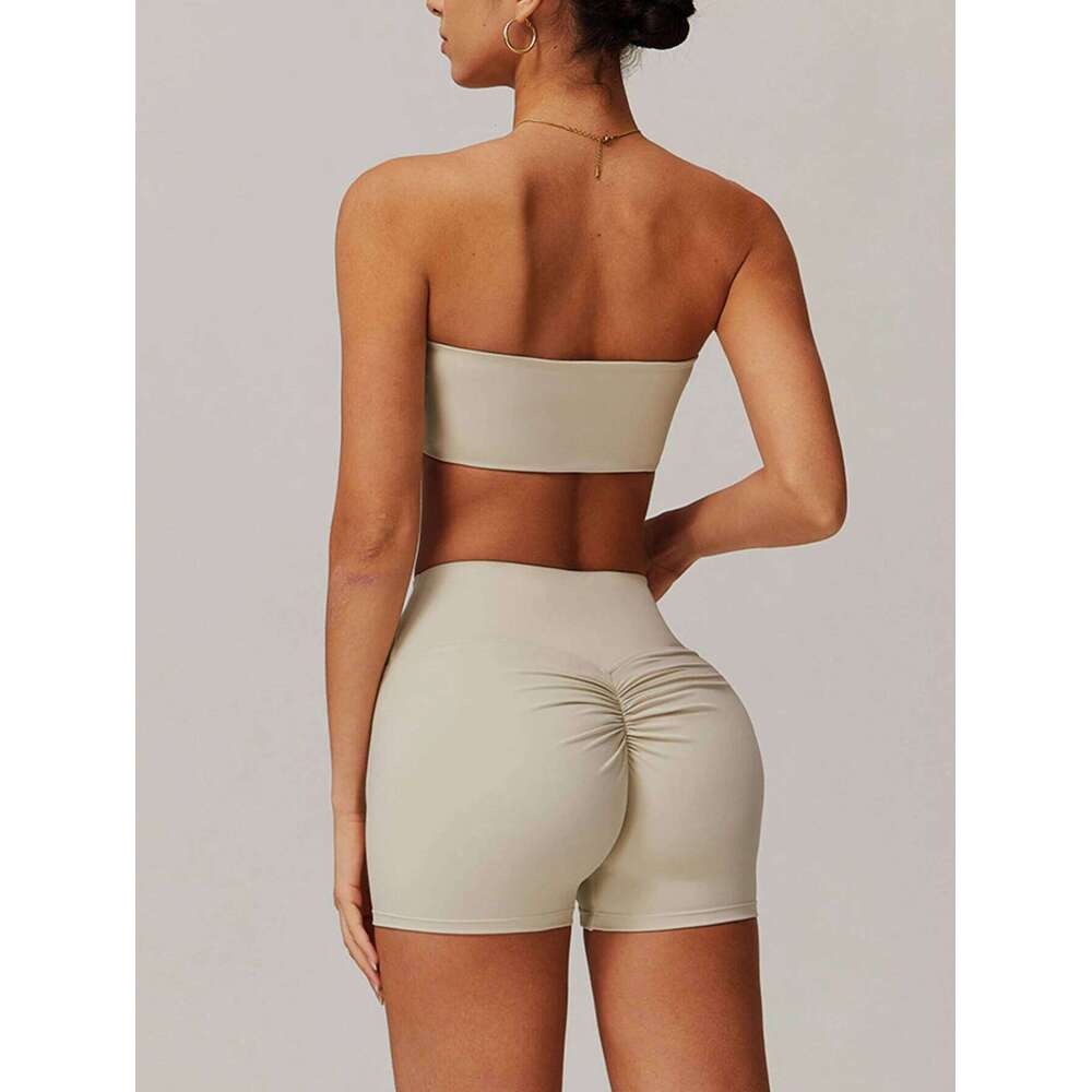 Yoga Set Women's Solid Color Sports Bra Anti-Exposure Push-Up Top High Waist Hip Lifting Shortd Running Fiess Suit 2025 New