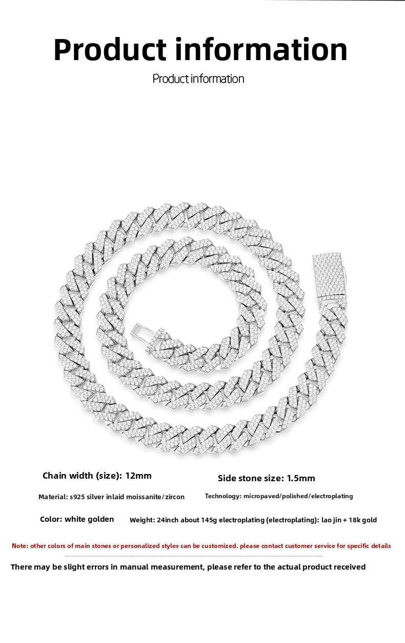 13MM Vvs Moissanite Gold and Silver Cuban Link Necklace 925 Sterling Silver Mens Moissanite Necklace