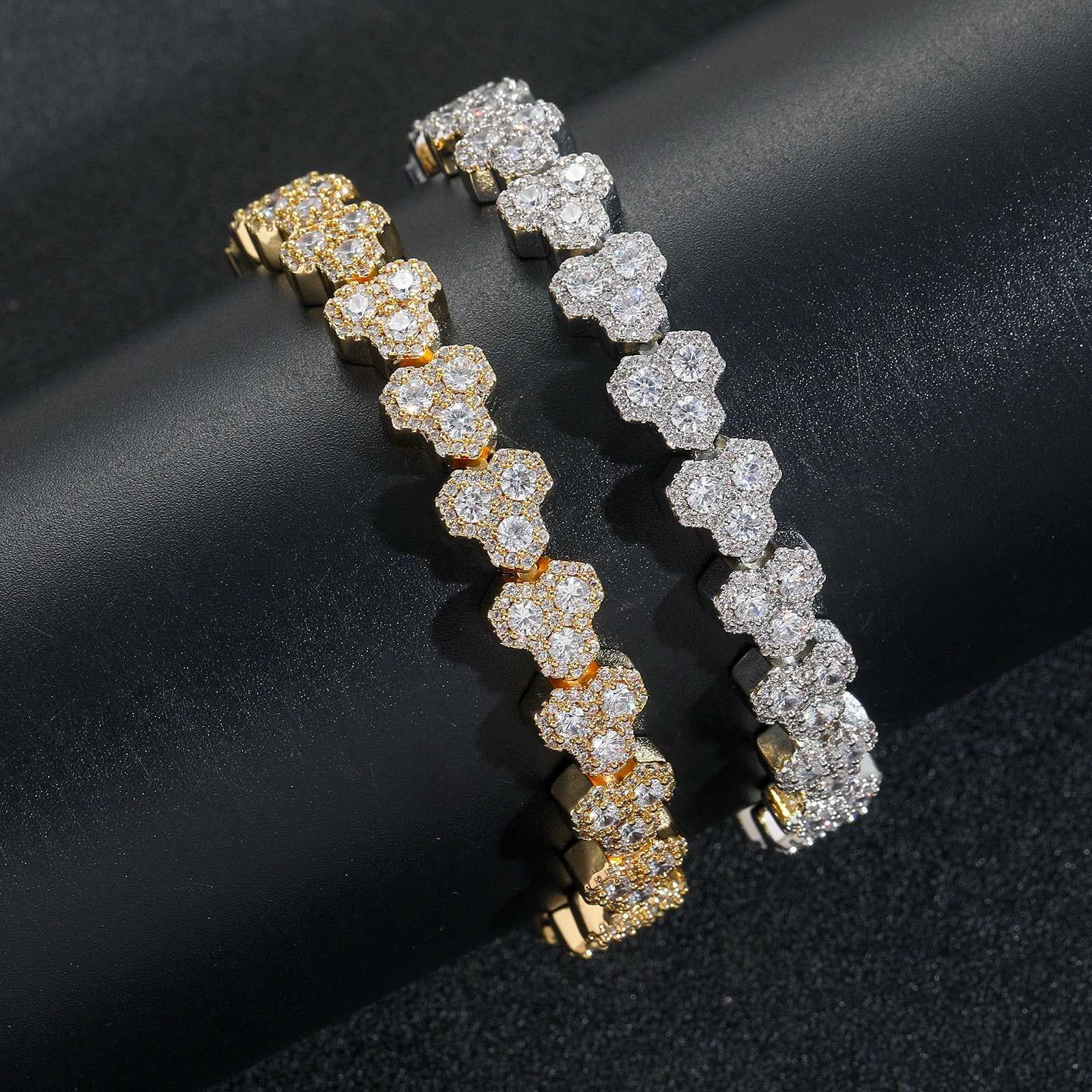 10MM Geometric Tennis Chain Bracelet with Spring Clasp Creative Niche Men's VVS Moissanite Iced Out Hip Hop Jewelry Passes the Diamond Tester