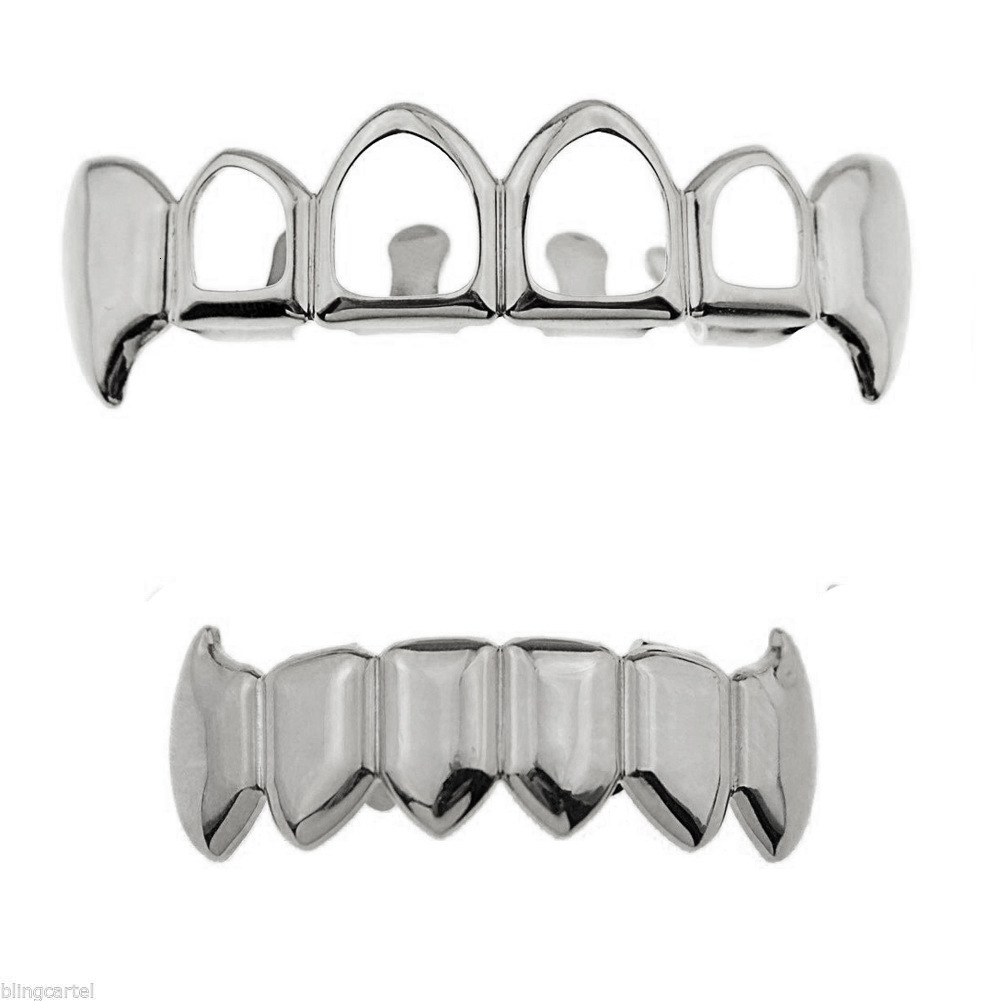 Luxury Premium Halloween Vampire Hollow Fangs Gold Grillz Set Rapper Costume Accessories