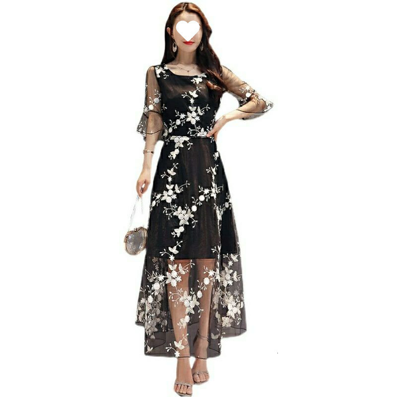 Summer Self Portrait Runway Dress Women Floral Embroidery Sequined Long es Mesh Vacation Beach Vestidos 210506