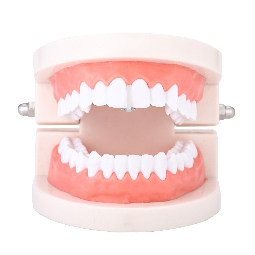New Arrival Creative Gold Bar Vertical Geometric Single Tooth 18k Solid Gold Hip Hop Halloween Grillz Rapper Costume Accessories