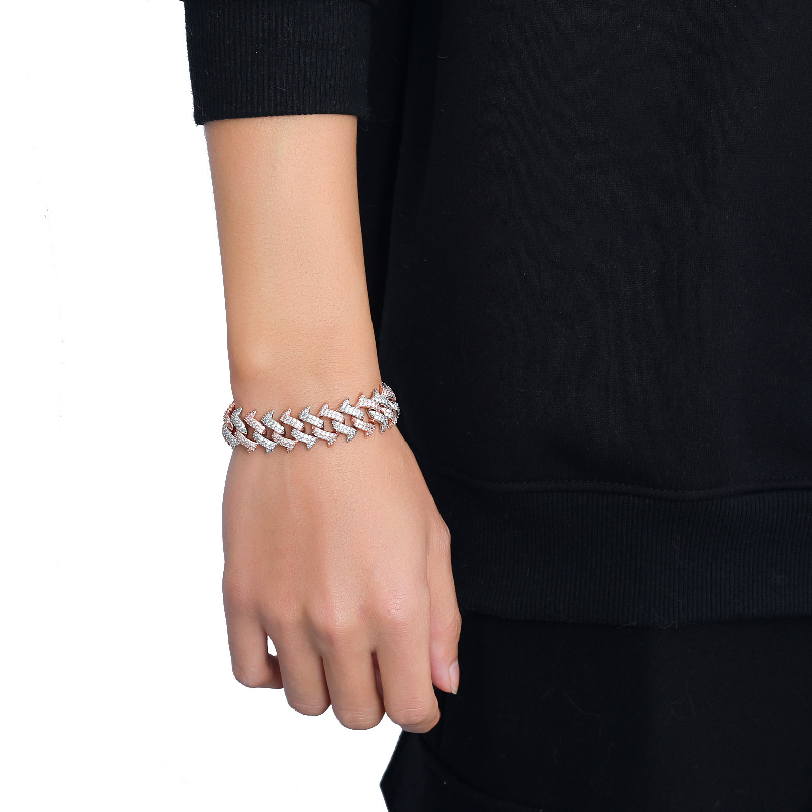 18MM Hip Hop Pink-White Zircon Spiked Thorn Cuban Chain Spring Clasp Men's VVS Moissanite Iced Out Statement Bracelet Passes the Diamond Tester