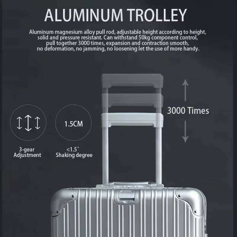 100% Aluminum-magnesium Alloy Travel High Quality Rolling 20/24/26/29'' Trolley Lage Carry-On Cabin Suitcase