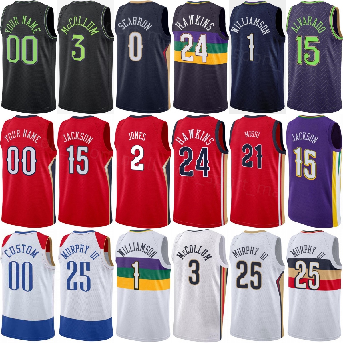 Printed Draft 2025 Basketball Jeremiah Fears Jersey 0 Derik Queen 22 Zion Williamson 1 Trey Murphy III 25 CJ McCollum 3 Dejounte Murray Hawkins Yves Missi Kid Man Lady