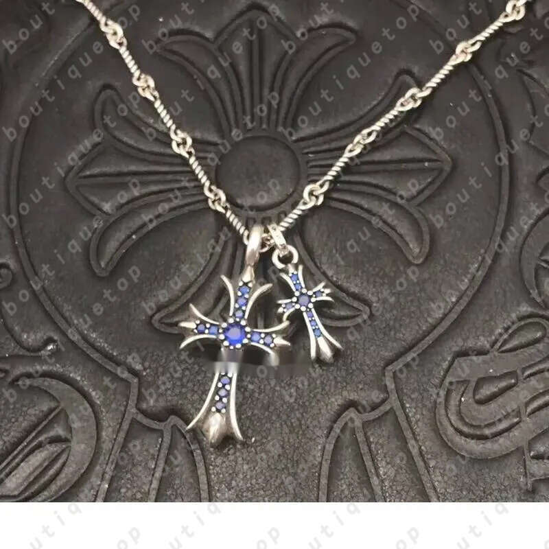 Fashion Chrome Designer Mini black Cross Pendant Charm with Rope Chain chrono Necklace Hip Hop Women Men Full Paved Cubic Zirconia Daily chrime Gift Jewelry cfa