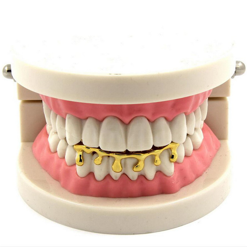 Halloween New Drip Grillz Water Drop Design Hip Hop Big Gold Teeth Premium Bling Rapper Accessories Pass the diamond tester