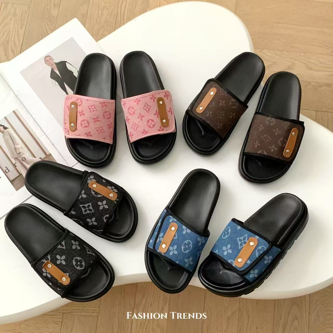 new free shipping designer slippers outdoor indoor casual sandals breathable beach shoes fashion vintage sliders for woman black blue pink coffee