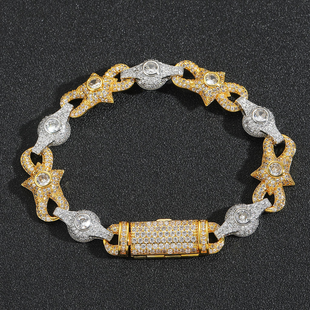 10MM New Arrival Eye Cuban Chain - Bicolor Moissanite Iced Out Creative Unisex Hip Hop Statement Bracelet Passes the Diamond Tester