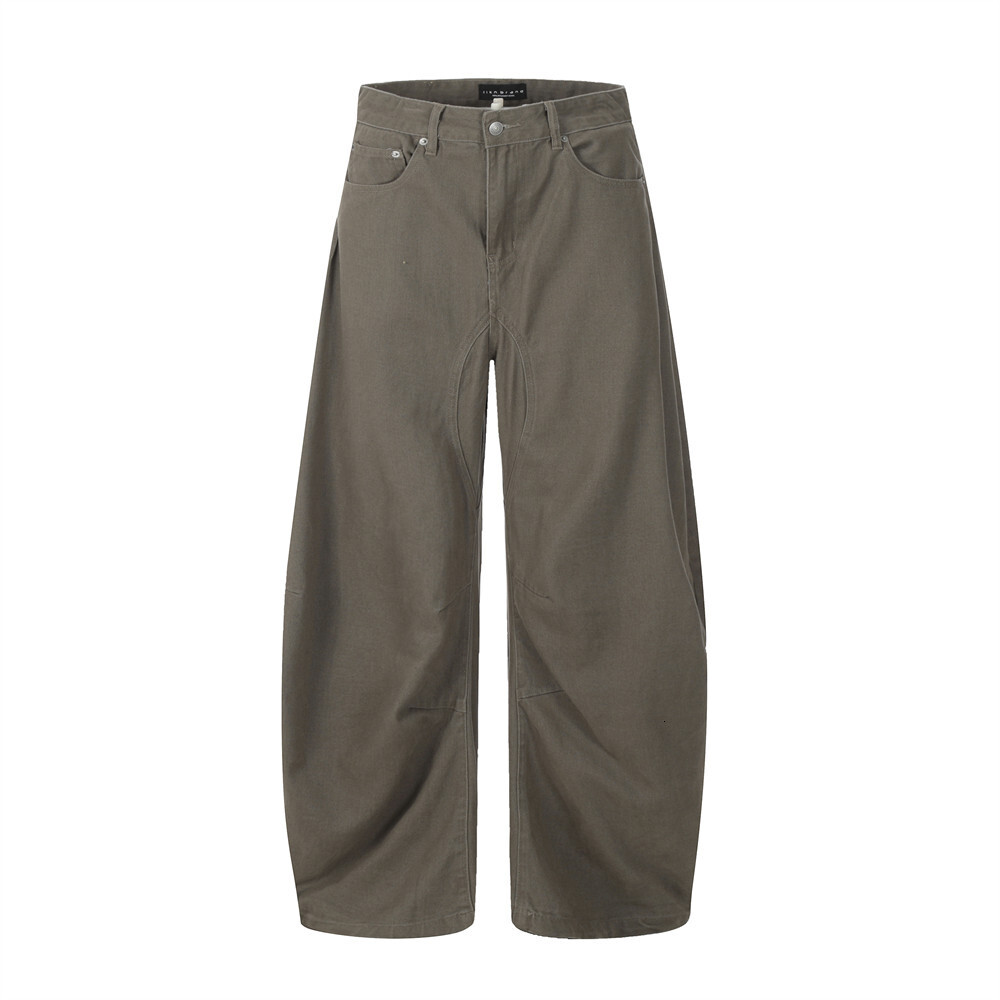 Designer Men's Jeans, Wide-leg Jeans, Curved Knife Pants, Retro Fashion, Men's Pleated Design Sense, Solid Color, Versatile Work Pants, Loos