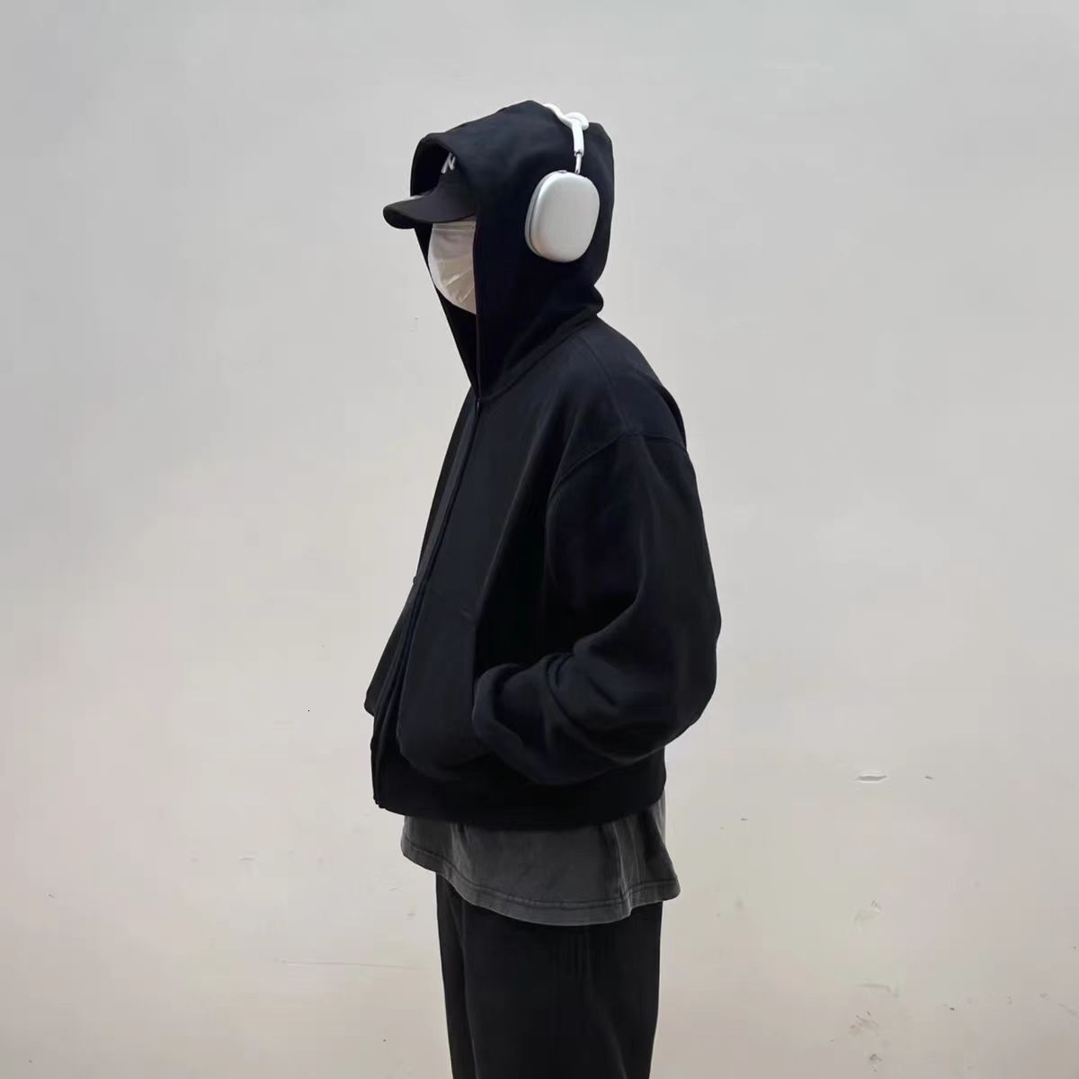 Korean Boxy Short 540G Loose Basic Solid Color Unisex Drop Shoulder Terry Hooded Zipper Sweatshirt