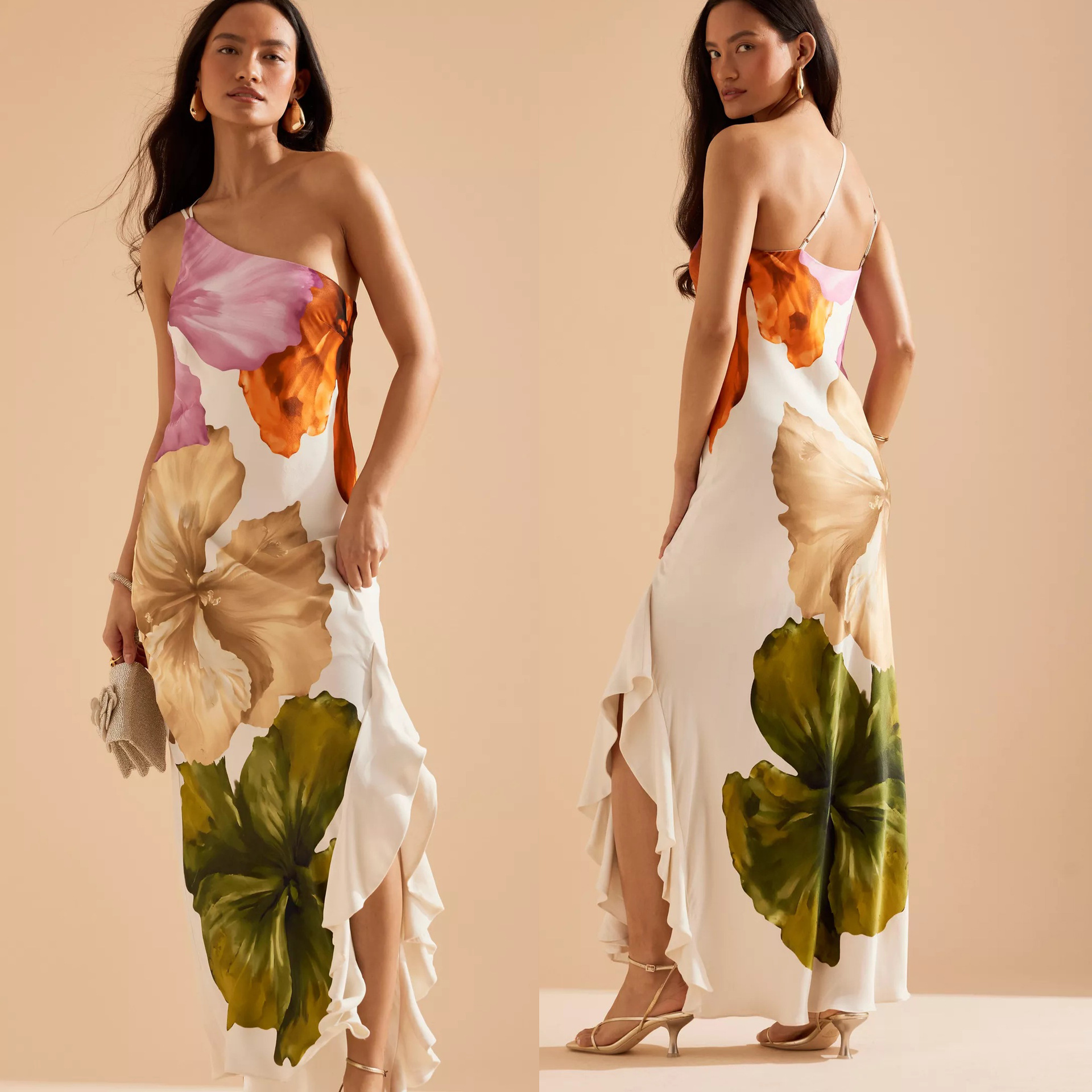 X628New floral cascading ruffle irregular long dress for women