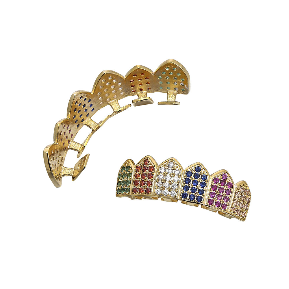 New Arrival Moissanite Jewelry 6 Color Micro Pave Iced Out Hip Hop Vampire Fangs Grillz Bling Accessories Pass the diamond tester