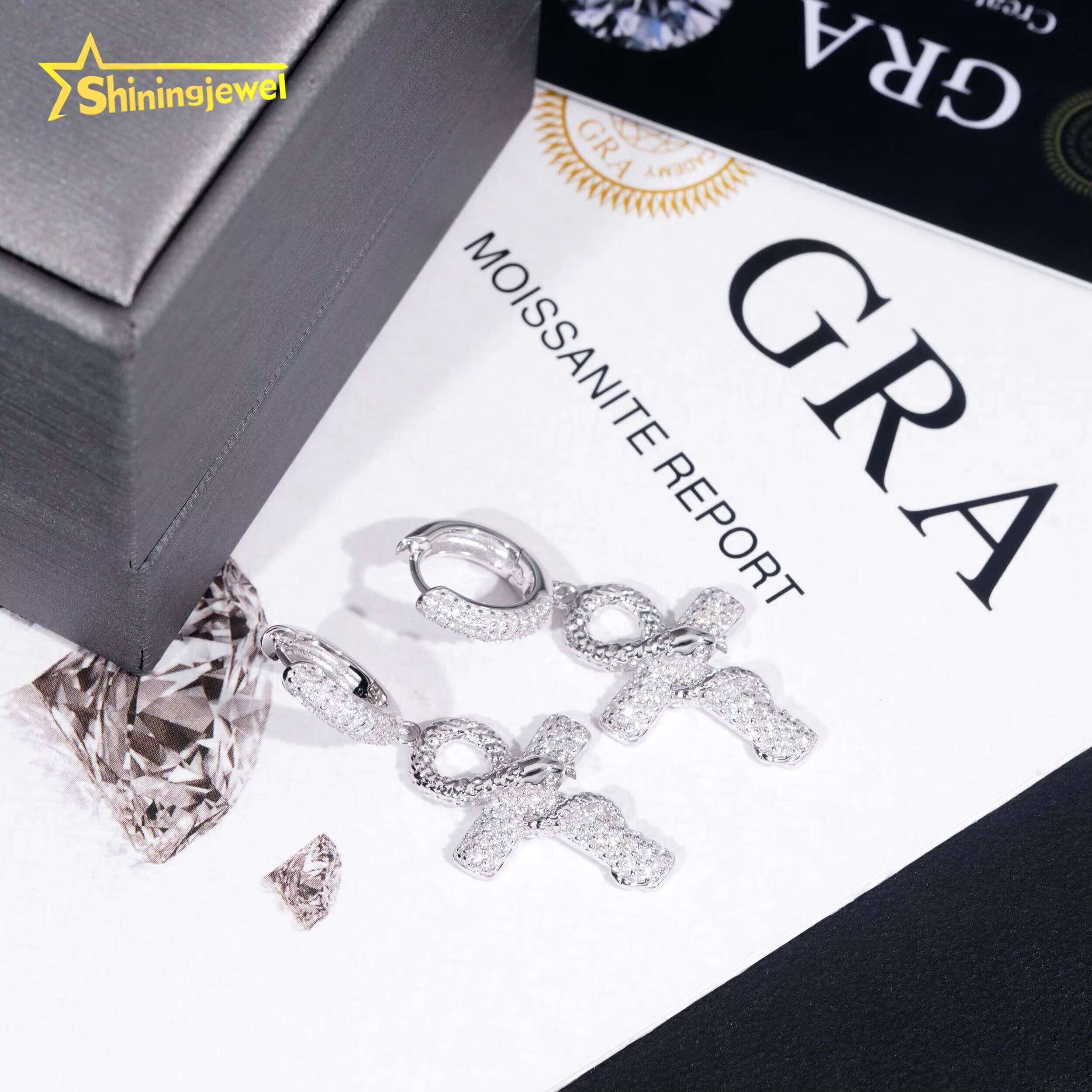 Rapper Cross Style Moissanite Earrings 925 Sterling Silver Hip Hop Jewelry Custom High Quality Missanite Ear Studs Daily Wear