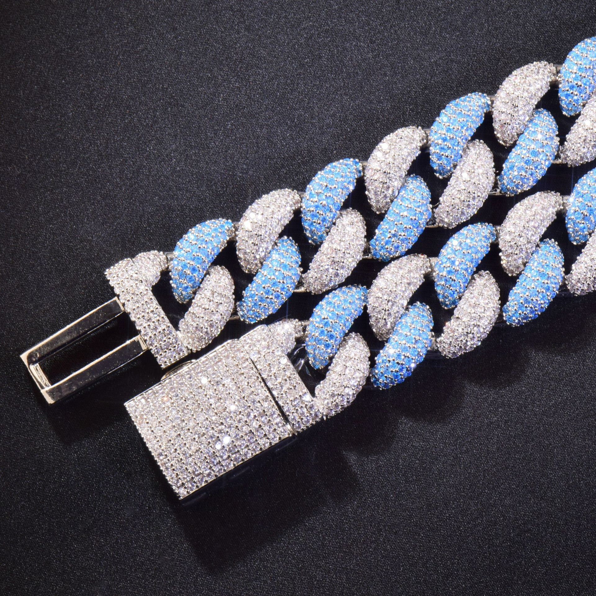 14MM Silver Blue Bubble Mini Cuban Chain Luxury VVS Moissanite Iced Out Hip Hop Edgy Trendy Bracelet Necklace Set Pass the diamond tester