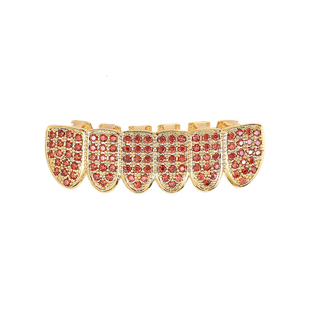 hip hop grillz 18k gold plated pomegranate red moissanite iced out colorful diamond men's accessories Rapper Costume Accessories Pass the diamond