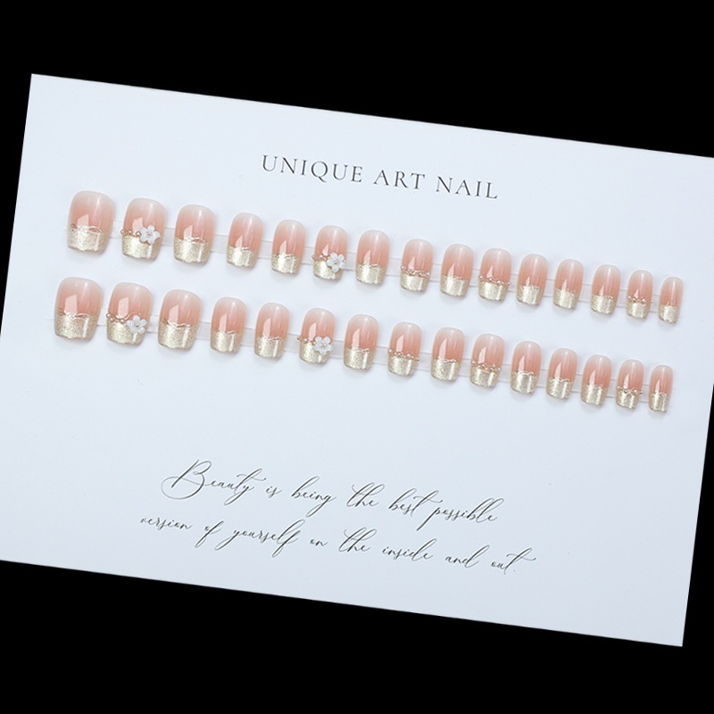 30 Pieces Boxed Handmade Wearable Ins High-End Short Gold Cat Eye Whitening Pearl Small Flower Nails