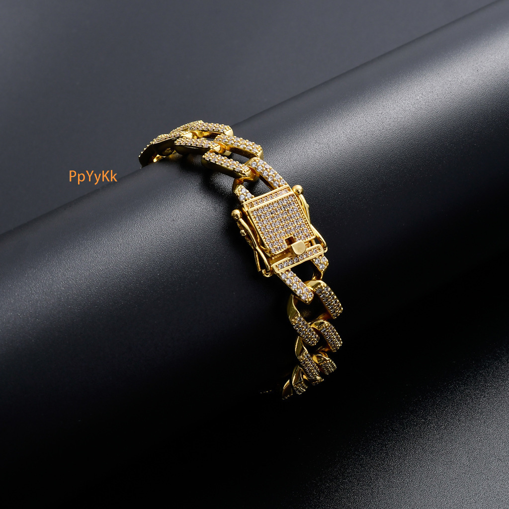 14MM Luxury VVS Moissanite Iced Out Hip Hop Bar Miami Cuban Chain Men's Statement Bracelet Pass the diamond tester