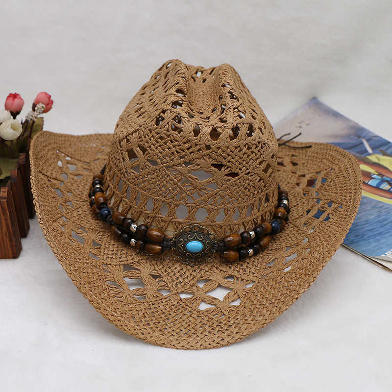 Cowboy hat fashion hollow handmade cowboy straw hat mens summer outdoor travel beach hat unisex solid color western cowboy hat X250329