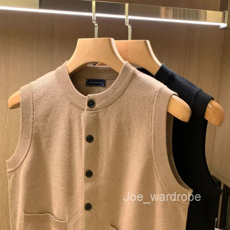 Vest Crewneck Man Clothes Black Waistcoat Knitted Sweaters for Men Sleeveless Round Collar Long Sleeve 100 Sheap Heated X S A V