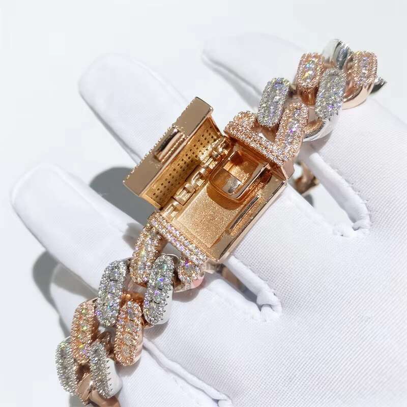 Drop Shipping VVS Moissanite Iced Out Hip Hop Men 13mm Thick Rose Gold Cuban Bracelet