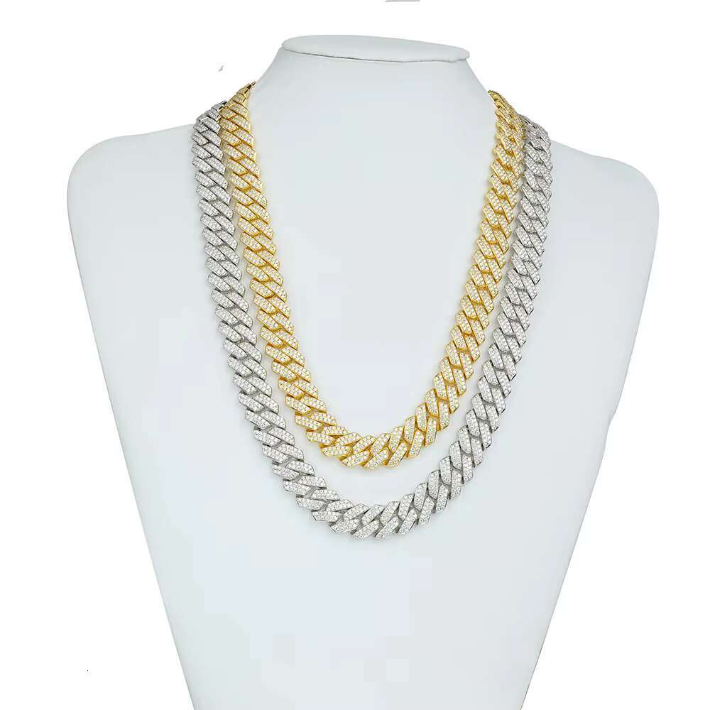 Moissanite Miami Cuban Link Prong Necklace Solid 925 Sterling Silver Rapper Chain Iced Out Hiphop Cuban Link Chain