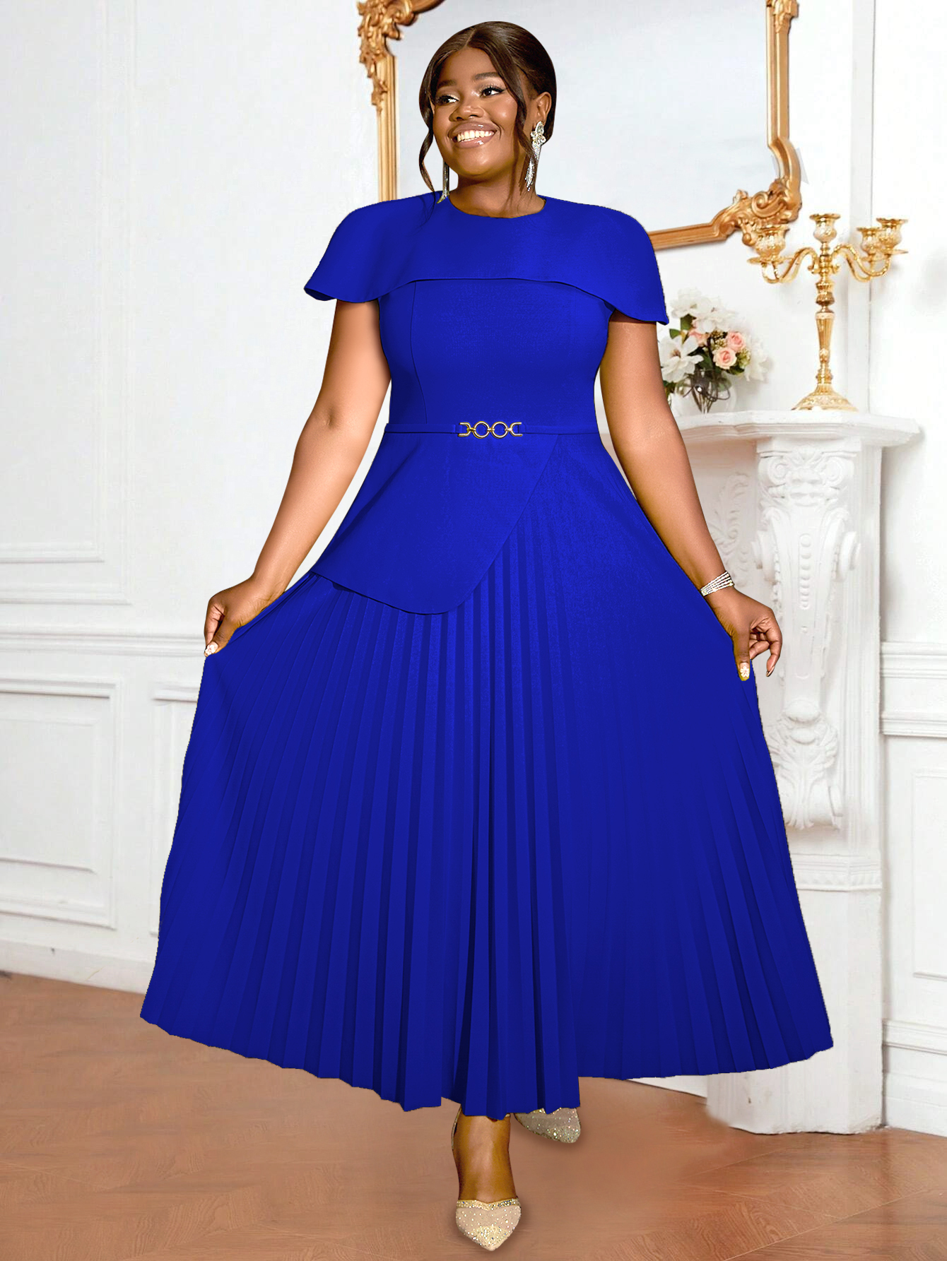 Formal Long Pleated Dresses For Woman Elegant Fashion A-Line Belt Wrapped Party Evening Wedding Festival Lady Gowns