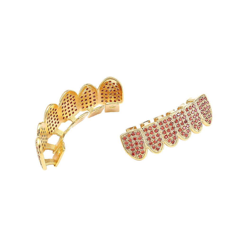 hip hop grillz 18k gold plated pomegranate red moissanite iced out colorful diamond men's accessories Rapper Costume Accessories Pass the diamond