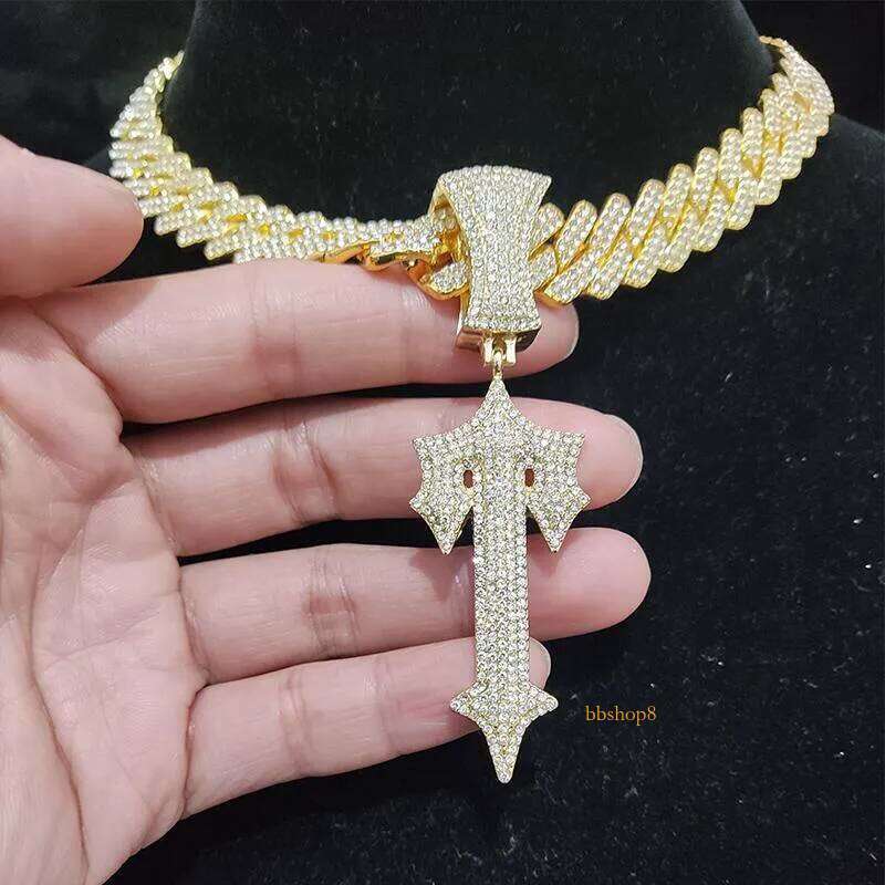 Chains Men Women Hip Hop Letter Iced Out Cross Sword Necklaces 15mm Width Rhombus Cuban HipHop Pendant Necklace Charm Jewelry