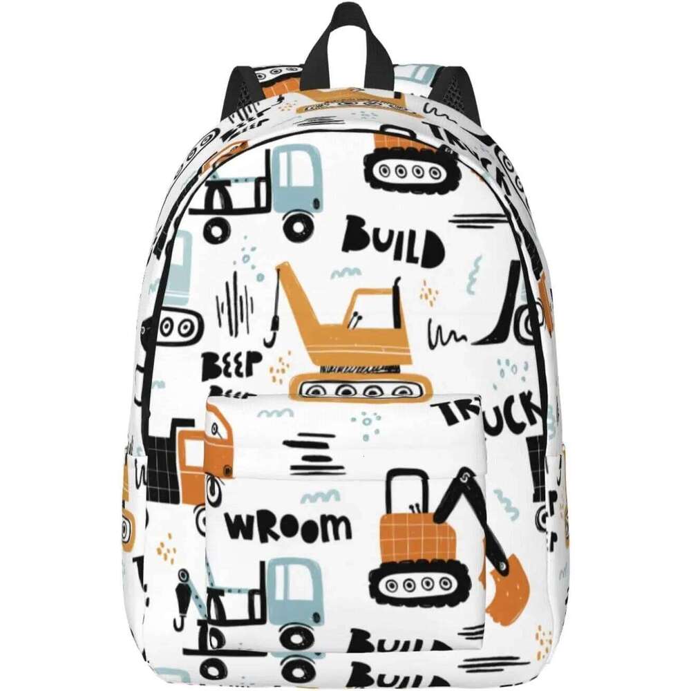 Casual Lightweight Cartoon Truck Laptop Backpack Men Women Travel Bag Outdoor Canvas Daypack