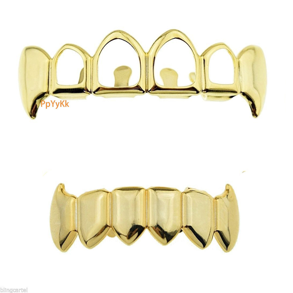 Luxury Premium Halloween Vampire Hollow Fangs Gold Grillz Set Rapper Costume Accessories