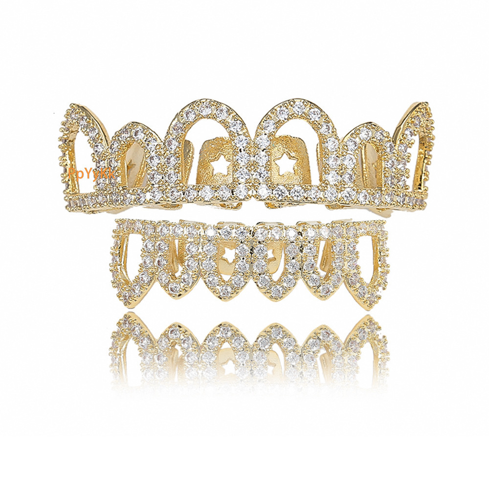 Luxury Hip Hop Gold Hollow Diamond-encrusted Halloween Gift Grillz Premium Dental Accessories Rapper Costume Accessories