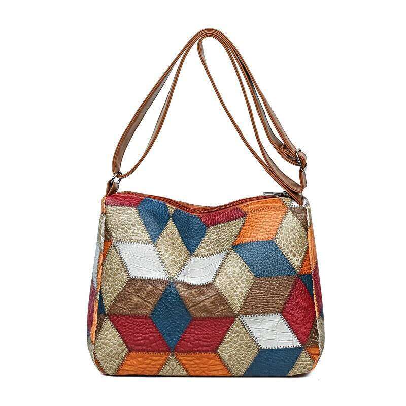 Neutral style men's and women's casual shoulder PU leather patchwork, crossbody bag, simple design