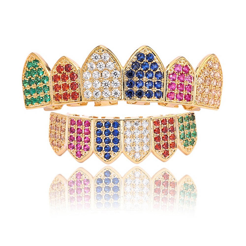 Hip Hop Men's Rainbow Iced Out Moissanite White Gold Premium Grillz Personalized Bling Accessories Pass the diamond tester