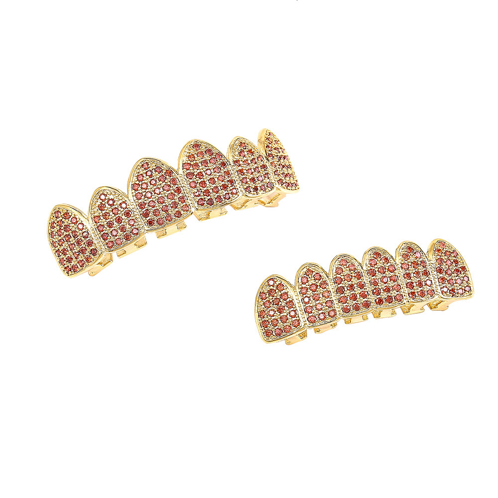 hip hop grillz 18k gold plated pomegranate red moissanite iced out colorful diamond men's accessories Rapper Costume Accessories Pass the diamond