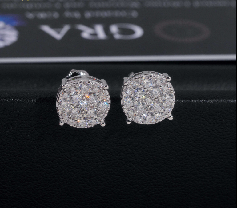 Men Style Hip Hop Fashion Stud Earring 925 Sterling Silver Jewelry VVS Moissanite Fully Iced Out Stud Earring
