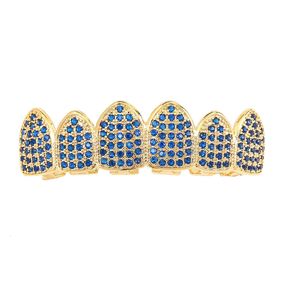 Halloween Hip Hop 18k Gold Plated Blue Moissanite Iced Out Grillz Bling Personalized Teeth Accessories Rapper Costume Accessories Pass the diamond tes