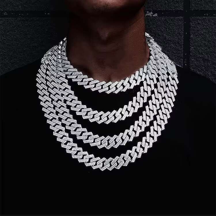 Cuban Link Chain 6mm-14mm S925 Sterling Silver Rhodium Plated VVS D Color Moissanite Bracelet Necklace Cuban Style Link Chain