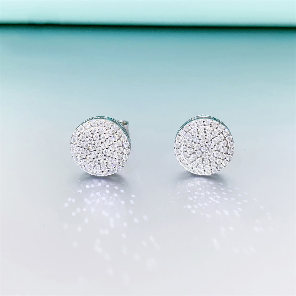 Full Moissanite Earrings Iced Out Ear Studs for Women S925 Silver Earring Pass Diamonds Tester Hip Hop Jewelry Round Earrings