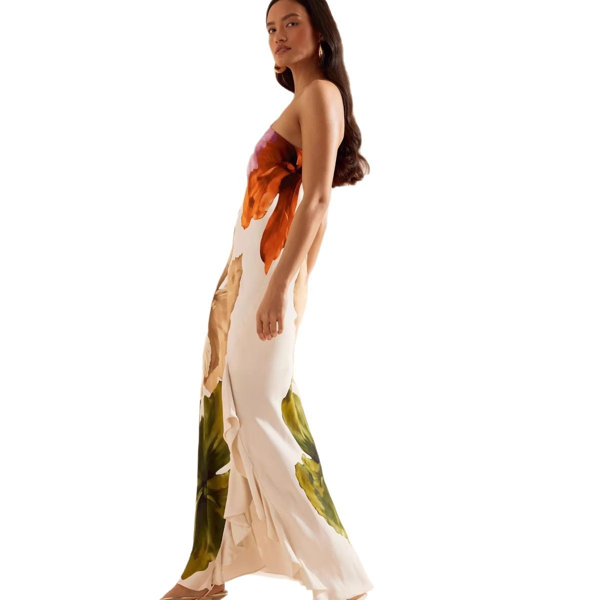 X628New floral cascading ruffle irregular long dress for women