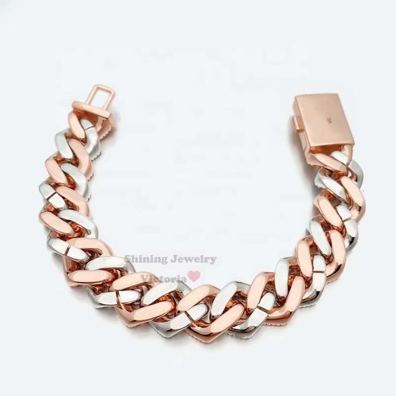 Drop Shipping VVS Moissanite Iced Out Hip Hop Men 13mm Thick Rose Gold Cuban Bracelet