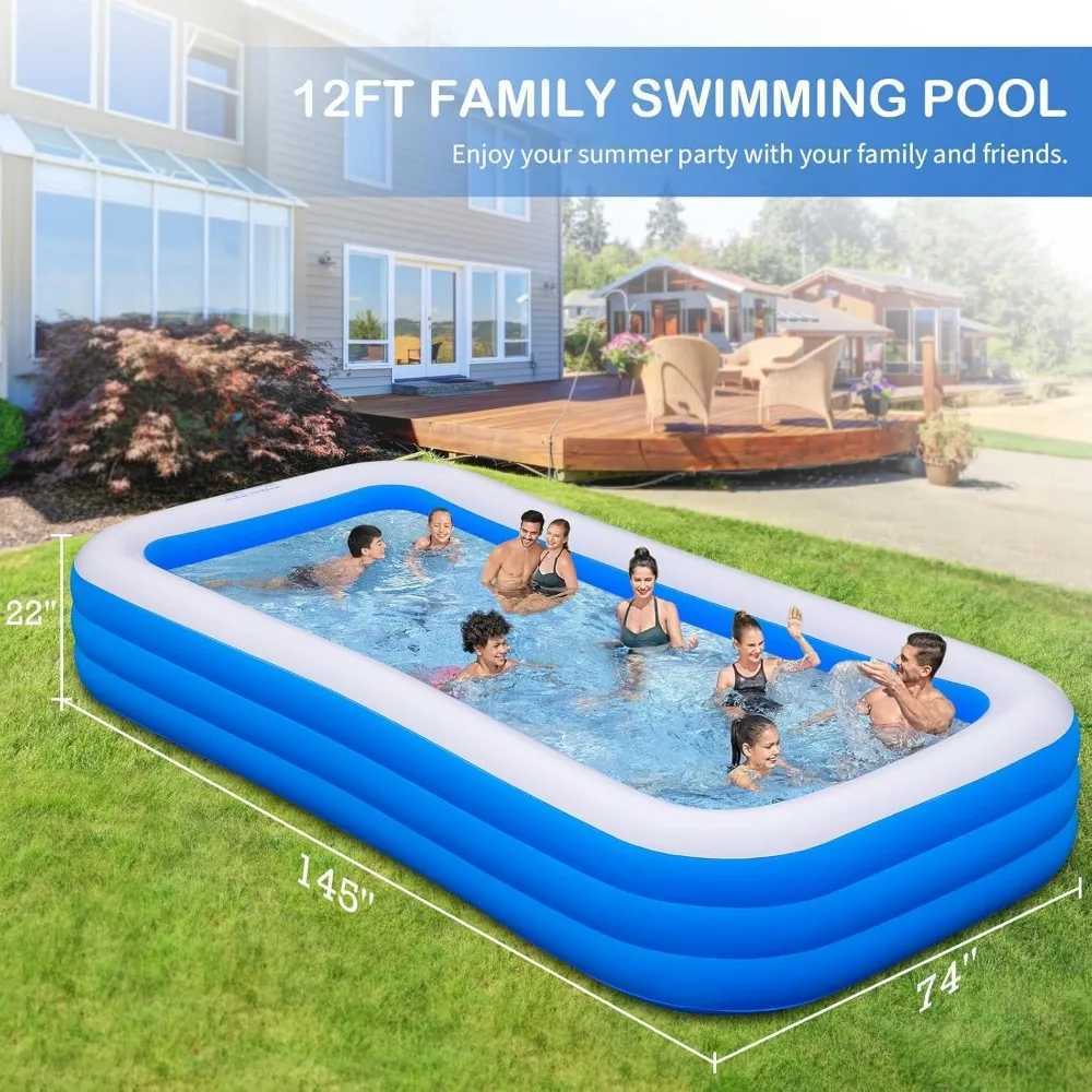 Large Inflatable Pool 145 X 74 X 22 Extra Large Inflatable Pool for Adults Family Garden Pools X2506281