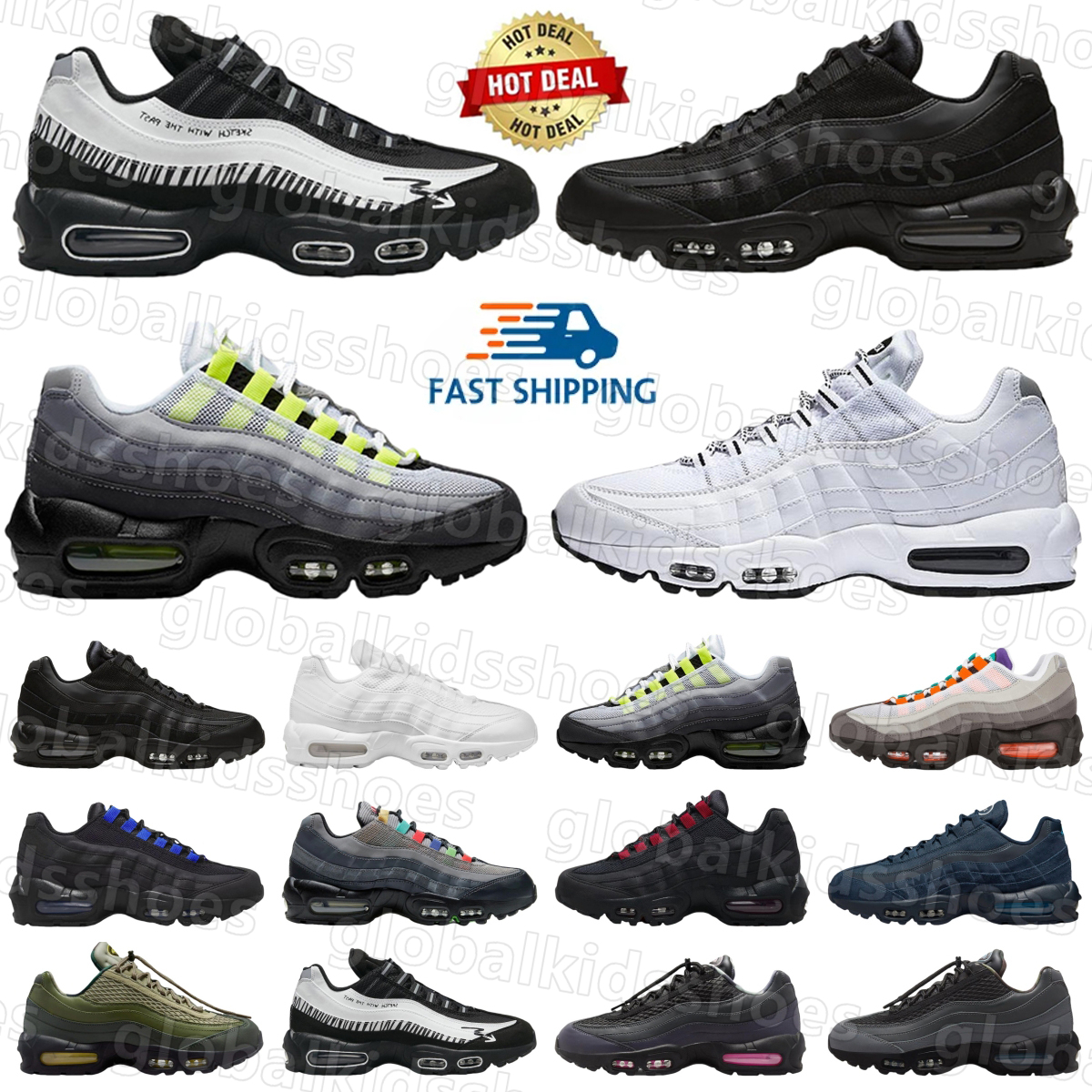 Designer 95 Running Shoes 95s Athletic Womens Mens Outdoor Sneakers OG Neon Triple Black White Green Pink Blue Runners Sports Casual Comfort Shoes Classic Trainers