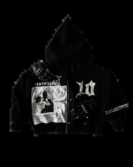 Streetwear Tenthseries Zip Hoodie Y2K Mens Womens Clothes Patch Letter Embroidered Oversized Hoodie Sweatshirt Casual Jacket 250627