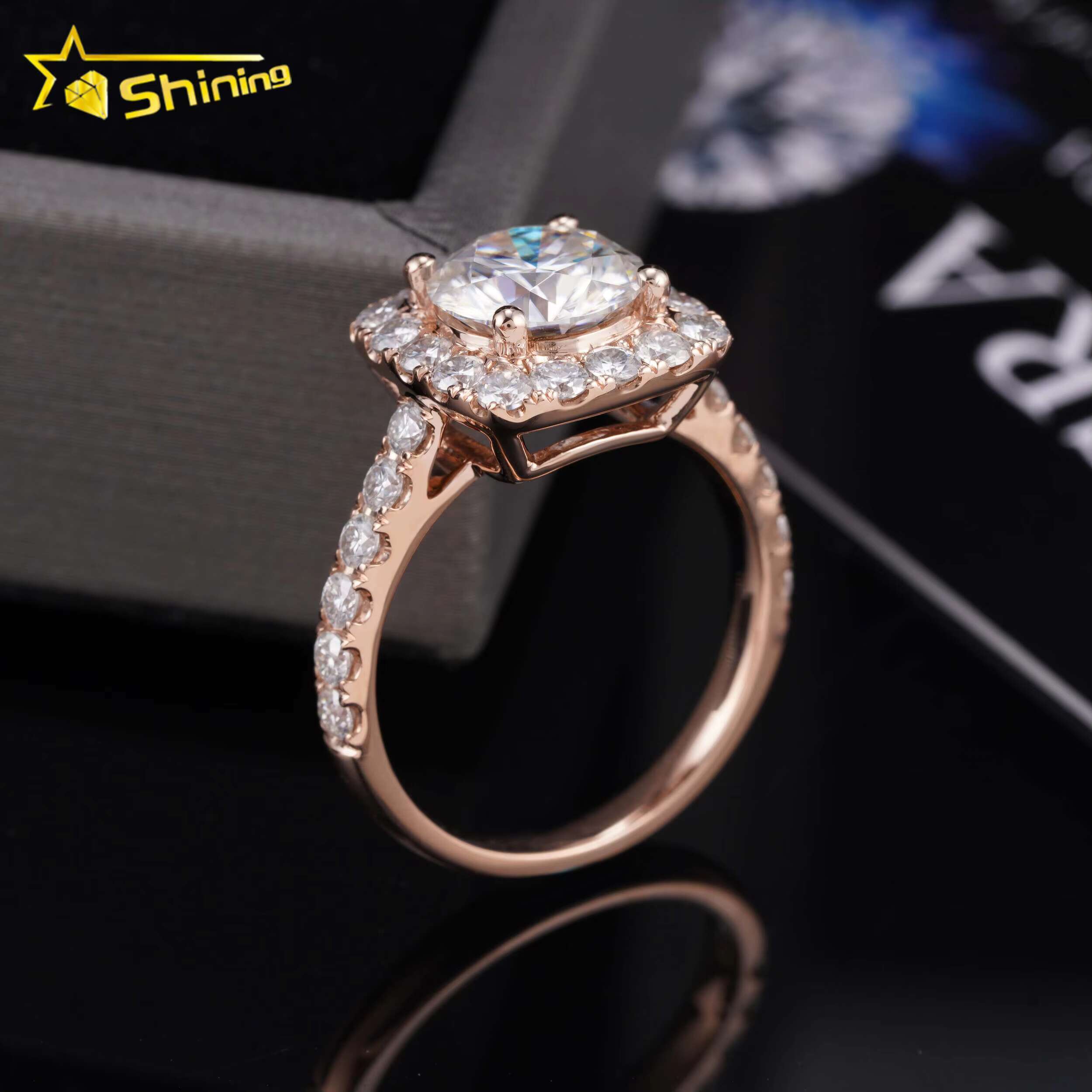 14K Solid Rose Gold Cluster Pave Band Luxury Design Lab Grown Diamonds Engagement Jewelry