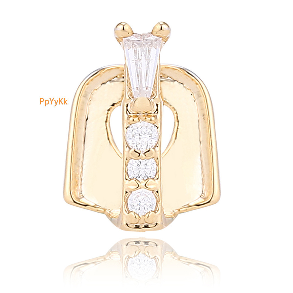 18K Gold Plated Iced Out Halloween Creative Gold Bar Diamond Grillz Single Zircon Hip Hop Luxury High Quality Tooth Rapper Costume Accessories