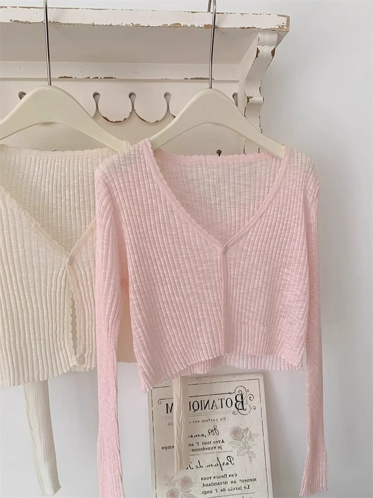 K1163 Korean style ice silk short sunscreen knitted cardigan women's summer thin outer wear suspender shawl cover air conditioning shirt top