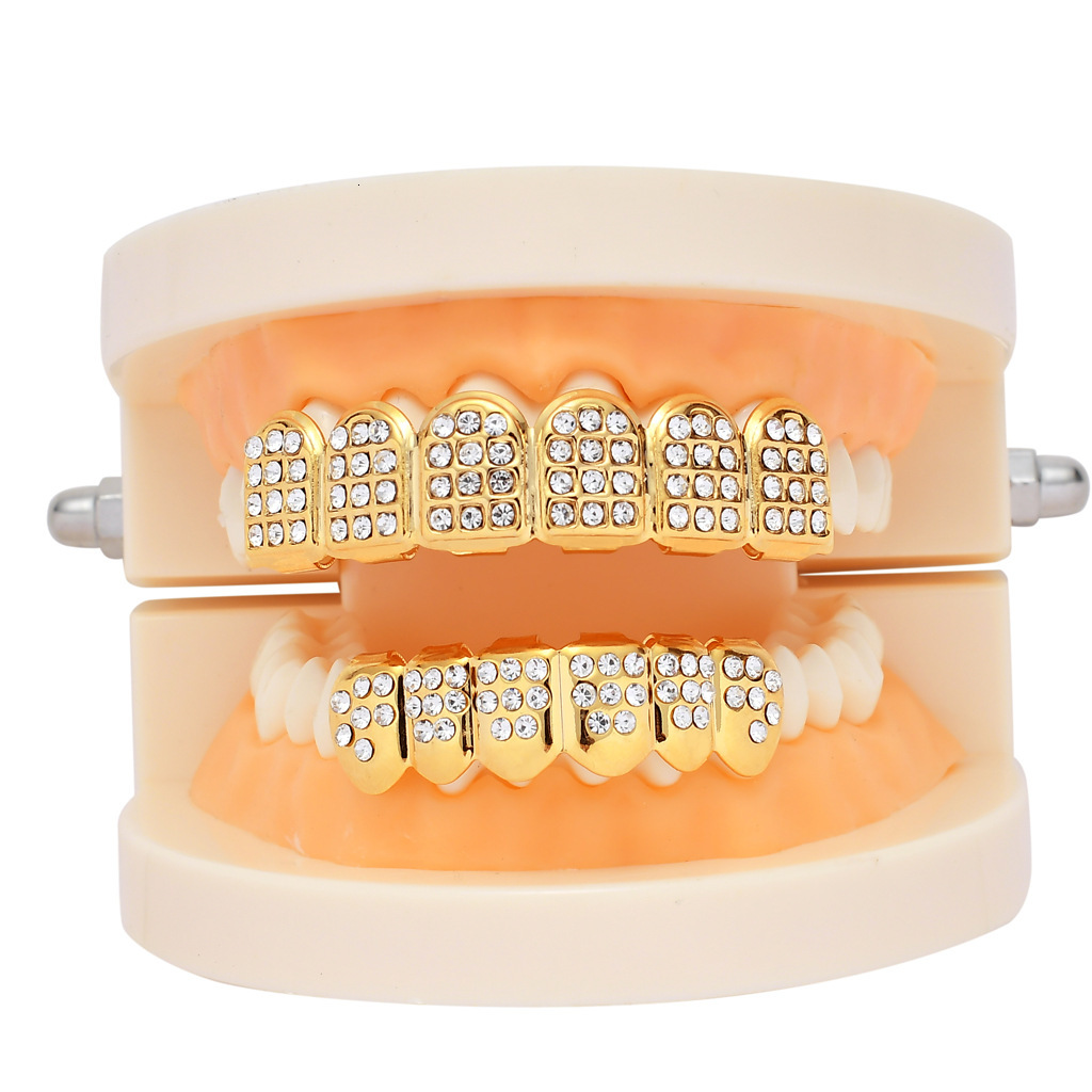 Halloween Bling Gold Plated Hip Hop Grillz Iced Out Diamond Bling Premium Rapper Teeth Accessories Pass the diamond tester